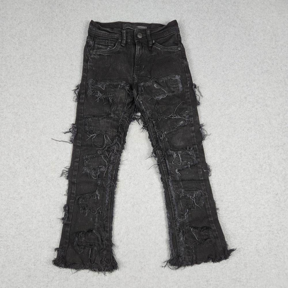 ARKETYPE Jeans Kids 6 Black Denim Distressed Shredded Raw Hem Grunge Streetwear